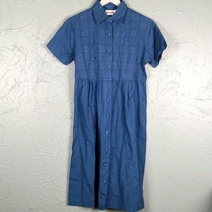 VINTAGE TWO TWENTY Blue Embroidered Dress Small
